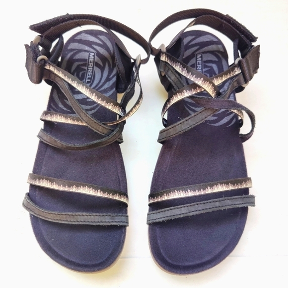 Merrell Women's Terran 3 Cush  Black/White Strappy Sandals US Size 11 EUR 42 - Picture 1 of 4